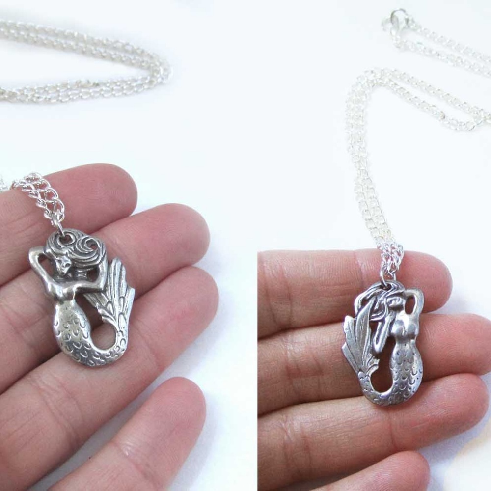 Mermaid pendant necklace reversible mermaid charm